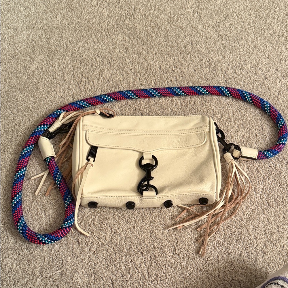 Rebecca Minkoff Cream Crossbody Bag with Multicolor Strap